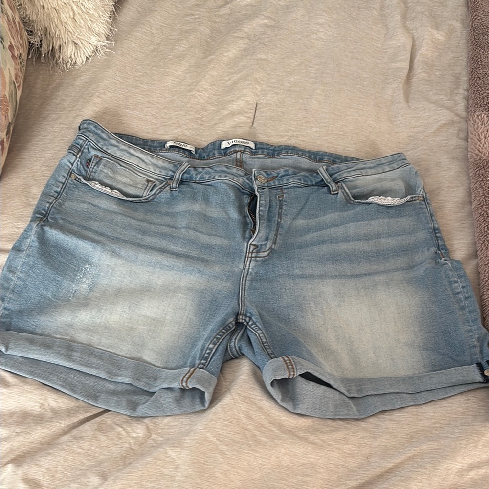 Vigoss Blue Jean Shorts with Cuffed Hem and Faded Finish